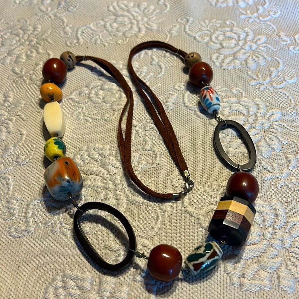 Necklace Wood ceramic, and leather